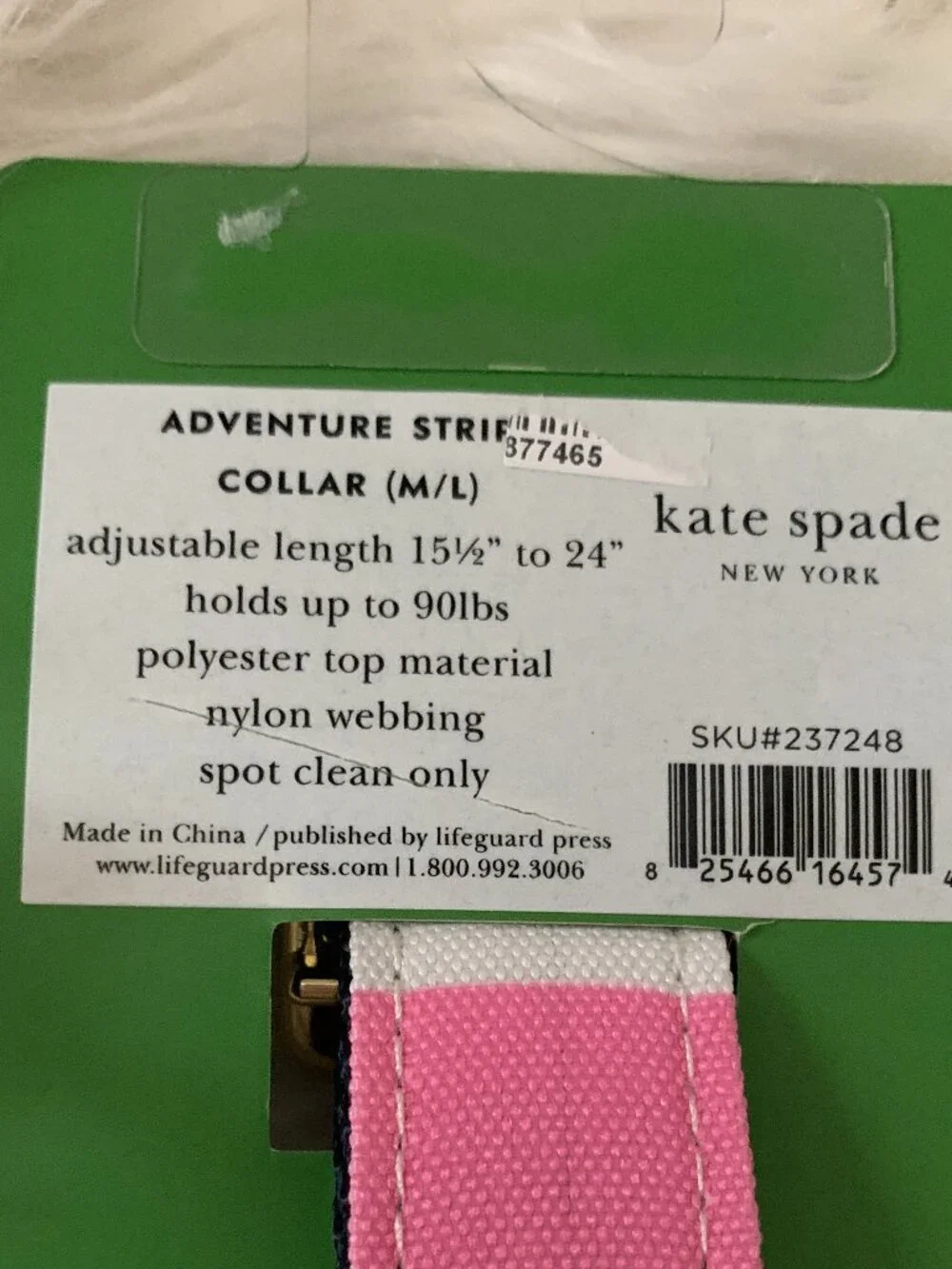 KATE SPADE Adventure Stripe Dog Collar Sz MED/LARGE